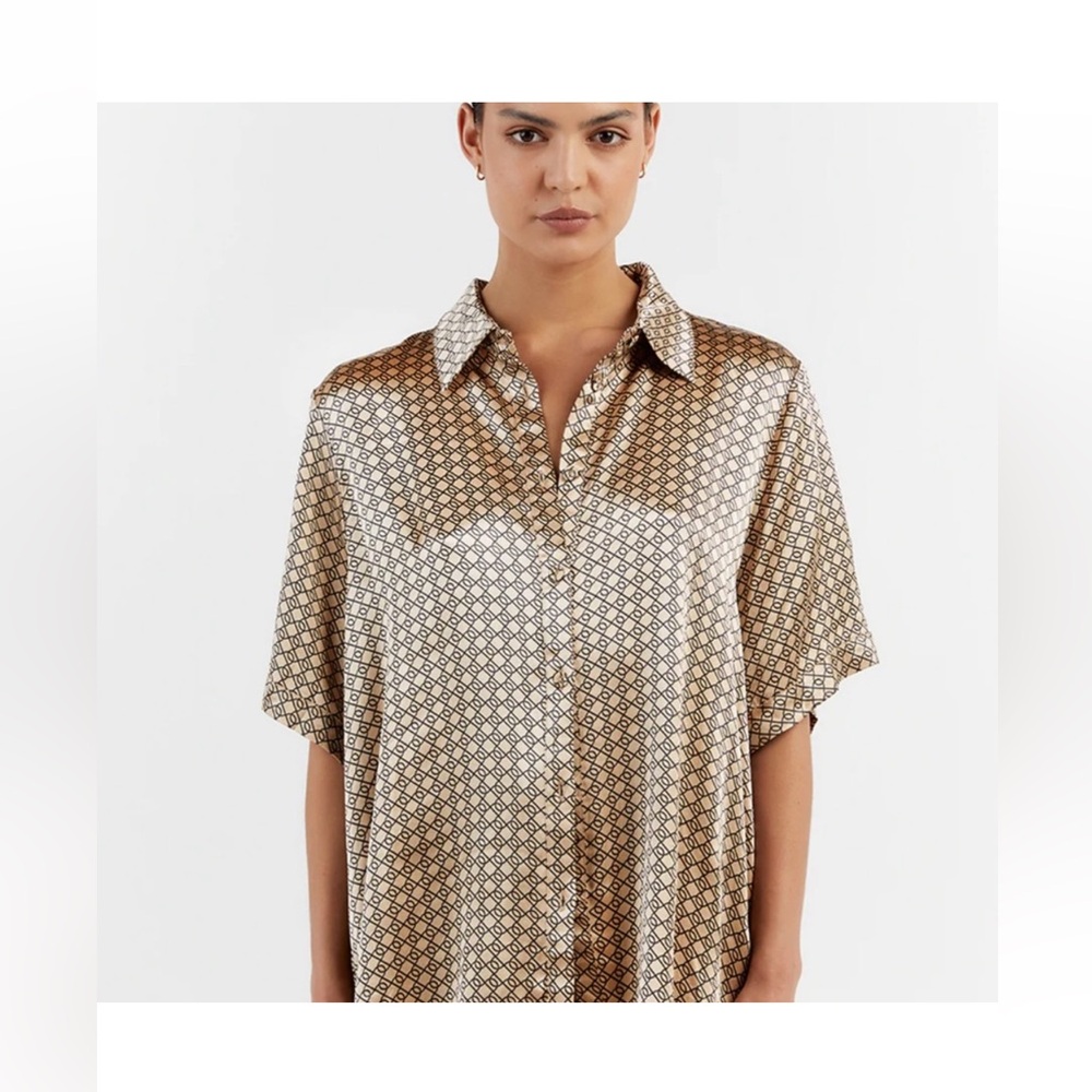 DISSH Metallic Gold Geometric Button-Down Shirt
